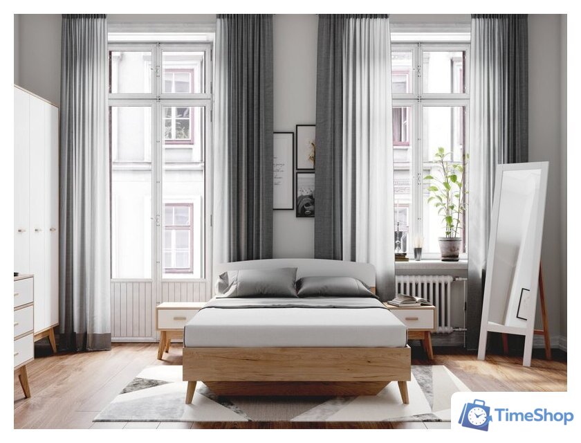 Кровать Мебельград Калагри 140 (дуб натуральный светлый/белый матовый) - Изображение №4 — Интернет-магазин Time-Shop