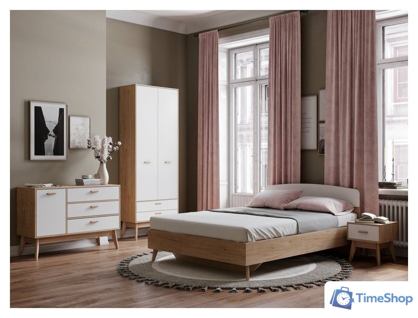 Кровать Мебельград Калагри 140 (дуб натуральный светлый/белый матовый) - Изображение №2 — Интернет-магазин Time-Shop