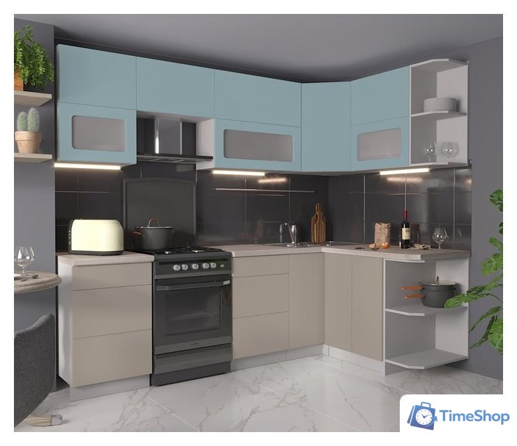 Готовая кухня Интерлиния Мила Матте 1.5x2.5 Б правая (океан/луна/травертин серый) - Изображение №2 — Интернет-магазин Time-Shop