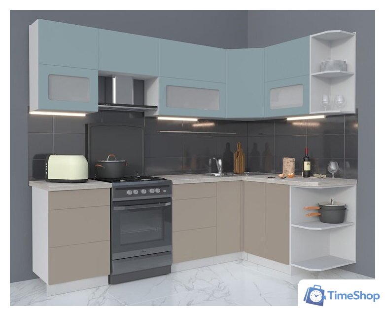 Готовая кухня Интерлиния Мила Матте 1.5x2.5 Б правая (океан/луна/травертин серый) - Изображение №1 — Интернет-магазин Time-Shop