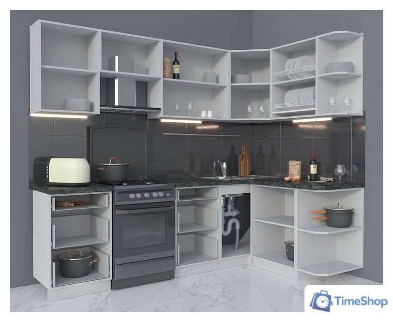 Готовая кухня Интерлиния Мила Матте 1.5x2.5 Б правая (океан/луна/травертин серый) - Изображение №3 — Интернет-магазин Time-Shop