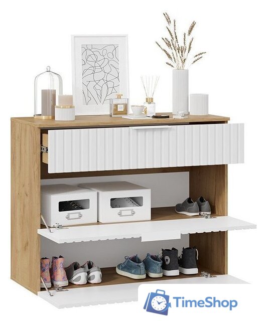 Тумба для обуви Трия Хилтон комбинированная Исп.2.3 (дуб крафт золотой/белый матовый) - Изображение №2 — Интернет-магазин Time-Shop