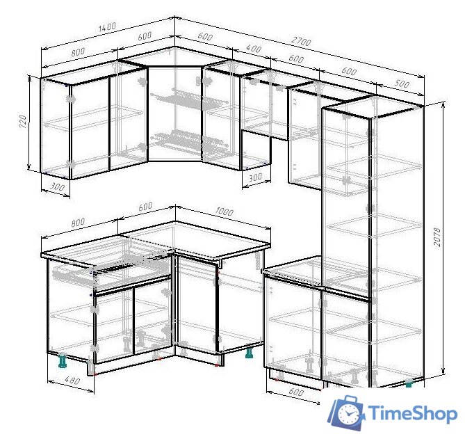 Готовая кухня ВерсоМебель Эко-8 1.4x2.7 левая (дуб крафт белый/антрацит/ст.мрамор итальянский) - Изображение №6 — Интернет-магазин Time-Shop