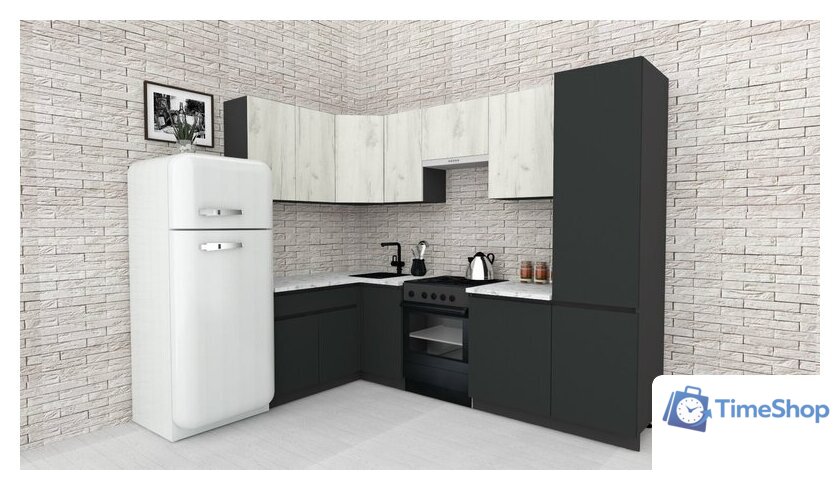Готовая кухня ВерсоМебель Эко-8 1.4x2.7 левая (дуб крафт белый/антрацит/ст.мрамор итальянский) - Изображение №2 — Интернет-магазин Time-Shop