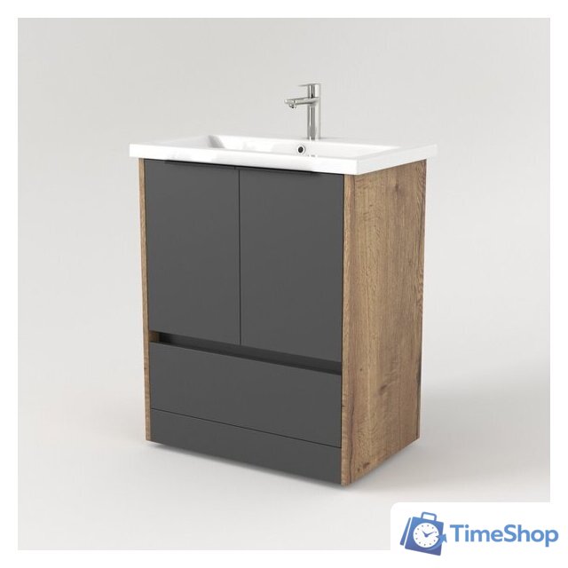  Дабер Тумба под умывальник 017 Cersanit Como 70 Т17.7С.0.22Ч (дуб галифакс/серый/ручка черная) - Изображение №3 — Интернет-магазин Time-Shop