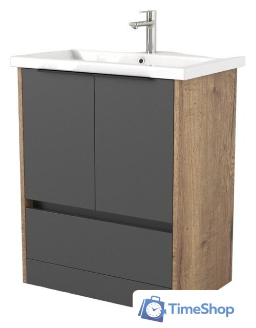  Дабер Тумба под умывальник 017 Cersanit Como 70 Т17.7С.0.22Ч (дуб галифакс/серый/ручка черная) - Изображение №1 — Интернет-магазин Time-Shop