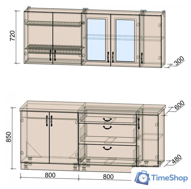 Готовая кухня Интерлиния Мила Крафт 1.9Б (дуб серый/дуб полярный/травертин серый) - Изображение №3 — Интернет-магазин Time-Shop