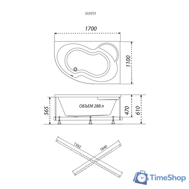 Ванна Triton Мари 170х110 правая (с каркасом) - Изображение №4 — Интернет-магазин Time-Shop