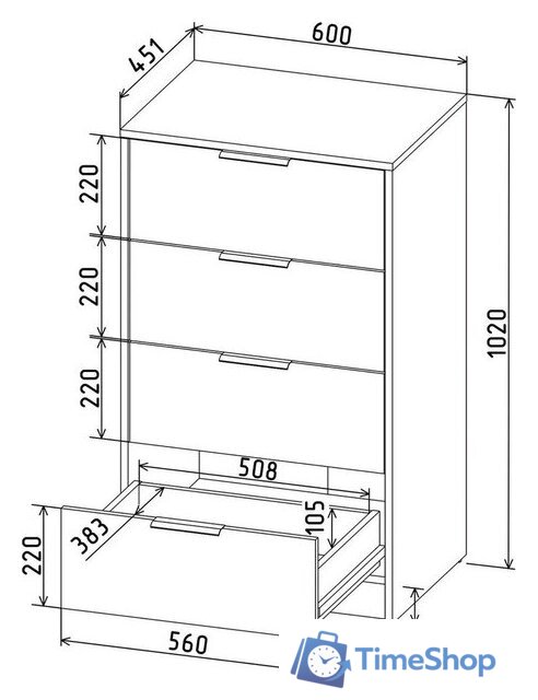 Комод Интерлиния Концепт КТ-К60 (дуб нокс/белый платинум) - Изображение №5 — Интернет-магазин Time-Shop