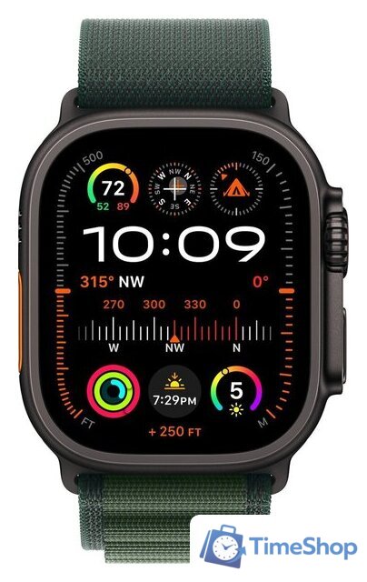 Умные часы Apple Watch Ultra 2 LTE 49 мм (титановый корпус, черный/темно-зеленый, ремешок из полиэстера S) - Изображение №2 — Интернет-магазин Time-Shop