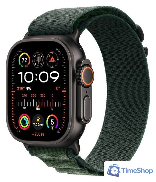 Умные часы Apple Watch Ultra 2 LTE 49 мм (титановый корпус, черный/темно-зеленый, ремешок из полиэстера S) - Изображение №1 — Интернет-магазин Time-Shop