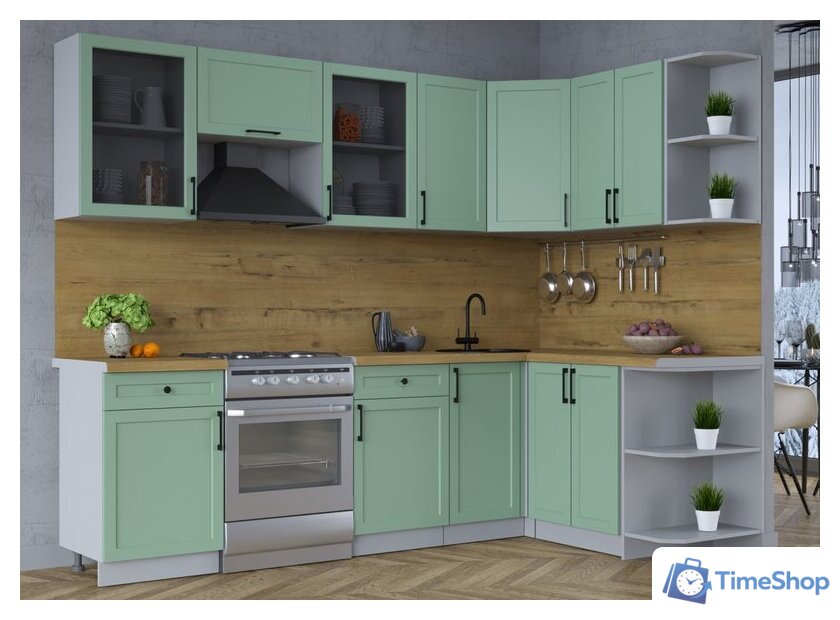 Готовая кухня Интерлиния Тренд 1.5x2.6 правая (мята/мята/дуб бунратти) - Изображение №2 — Интернет-магазин Time-Shop