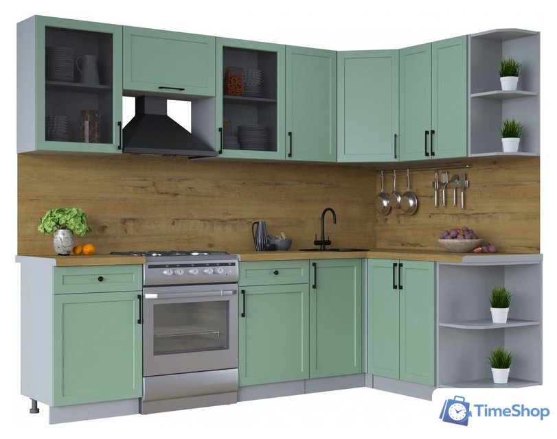 Готовая кухня Интерлиния Тренд 1.5x2.6 правая (мята/мята/дуб бунратти) - Изображение №1 — Интернет-магазин Time-Shop