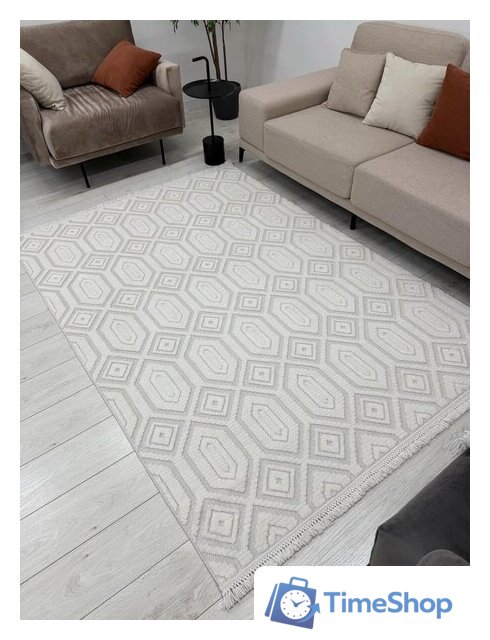 Ковер для жилой комнаты Radjab Carpet Поло Прямоугольник EN 262 12549RK (2x4, Cream) - Изображение №3 — Интернет-магазин Time-Shop
