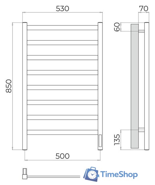Полотенцесушитель TERMINUS Ното П8 500x850 (хром, Quick Touch) - Изображение №3 — Интернет-магазин Time-Shop