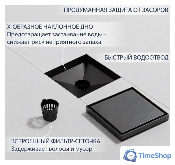 Трап/канал Lauter 214006-G2MB 150x150 (черный матовый) - Изображение №3 — Интернет-магазин Time-Shop