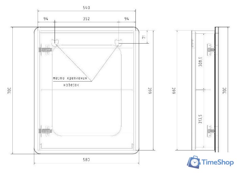  Volna Шкаф с зеркалом 60 - Изображение №6 — Интернет-магазин Time-Shop