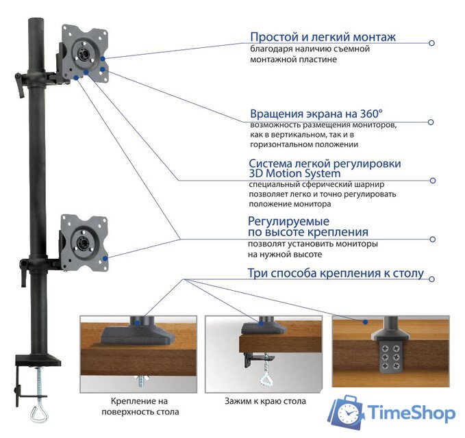 Кронштейн для монитора Kromax OFFICE-5 (темно-серый) - Изображение №3 — Интернет-магазин Time-Shop