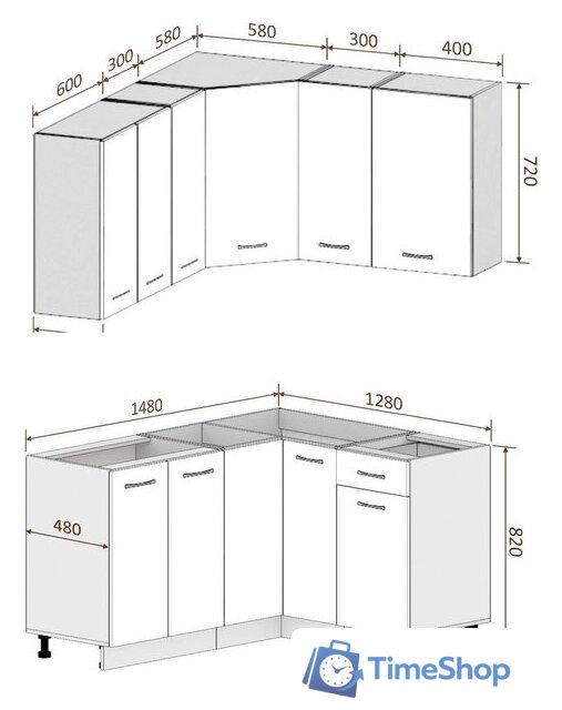Готовая кухня Кортекс-мебель Корнелия Лира 1.5x1.3 без столешницы (капучино/оникс) - Изображение №3 — Интернет-магазин Time-Shop