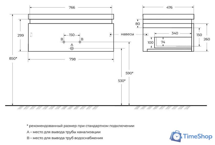  Cezares Тумба под умывальник SLIDER-800-1C-SO-RT-P - Изображение №2 — Интернет-магазин Time-Shop