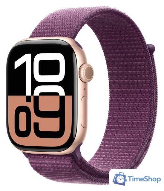 Умные часы Apple Watch Series 10 46 мм (алюминиевый корпус, розовое золото/сливовый, нейлоновый ремешок) - Изображение №1 — Интернет-магазин Time-Shop