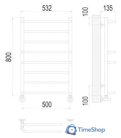 Полотенцесушитель TERMINUS Евромикс П8 500x800 нп (хром) - Изображение №3 — Интернет-магазин Time-Shop