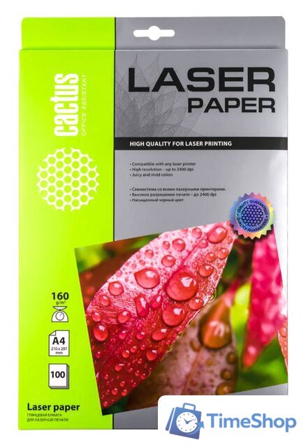 Фотобумага CACTUS глянцевая A4 160 г/кв.м. 100 листов [CS-LPA4160100] - Изображение №1 — Интернет-магазин Time-Shop