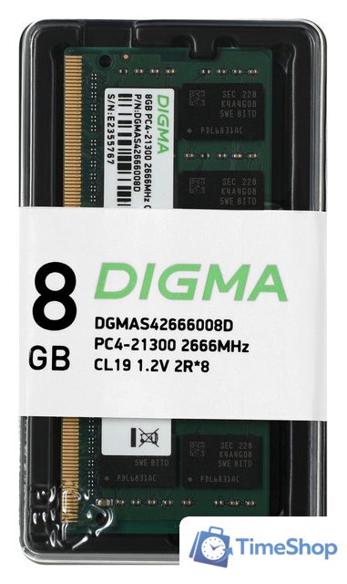 Оперативная память Digma 8ГБ DDR4 SODIMM 2666 МГц DGMAS42666008D - Изображение №1 — Интернет-магазин Time-Shop