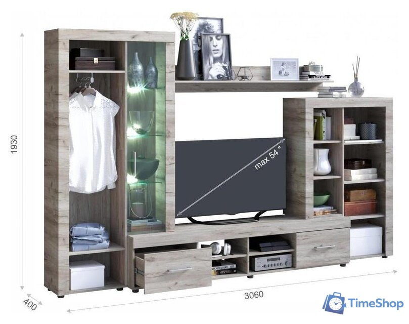 Стенка Империал Джерси (дуб крафт/серый) - Изображение №2 — Интернет-магазин Time-Shop