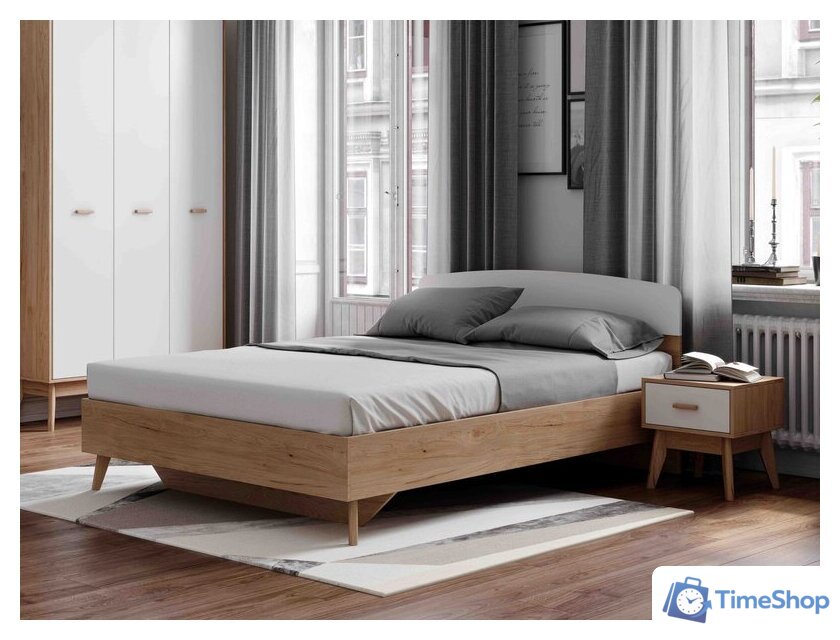 Кровать Мебельград Калгари 1600 (дуб натуральный светлый/белый матовый) - Изображение №3 — Интернет-магазин Time-Shop