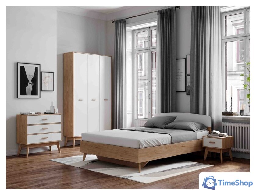 Кровать Мебельград Калгари 1600 (дуб натуральный светлый/белый матовый) - Изображение №4 — Интернет-магазин Time-Shop