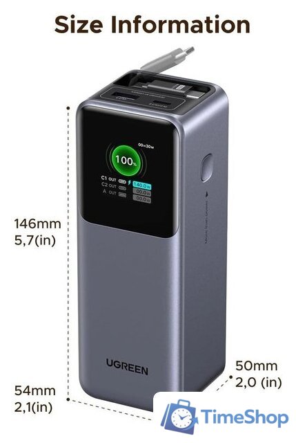 Внешний аккумулятор Ugreen PB726 95670B 20000mAh (серый) - Изображение №3 — Интернет-магазин Time-Shop