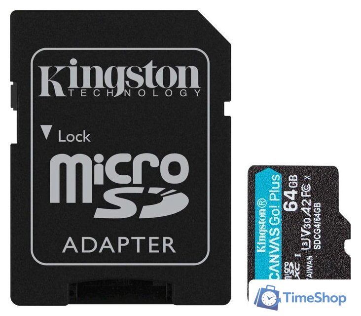 Карта памяти Kingston Canvas Go! microSDXC 64GB SDCG4/64GB (с адаптером) - Изображение №1 — Интернет-магазин Time-Shop
