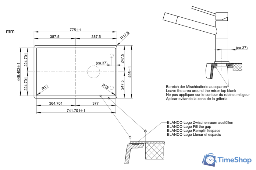 Кухонная мойка Blanco Elon XL 6 S-F (антрацит) 524854 - Изображение №6 — Интернет-магазин Time-Shop