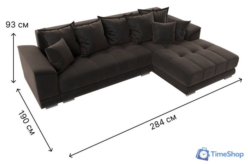 Угловой диван Лига диванов НордСтар правый 121109 (велюр коричневый/подушки велюр коричневый) - Изображение №10 — Интернет-магазин Time-Shop