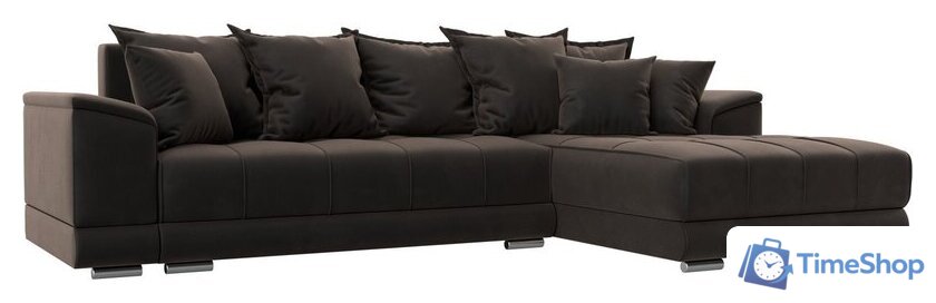 Угловой диван Лига диванов НордСтар правый 121109 (велюр коричневый/подушки велюр коричневый) - Изображение №1 — Интернет-магазин Time-Shop