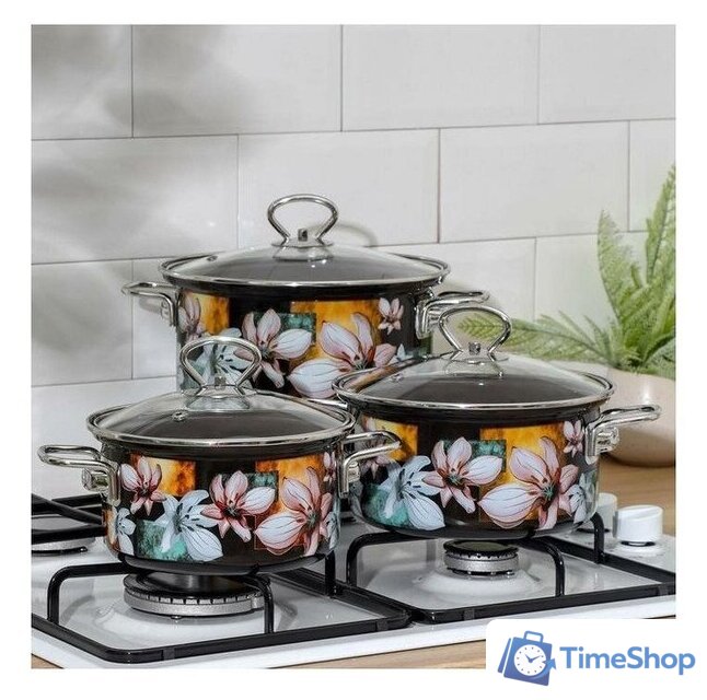 Набор кастрюль КМЗ Адель 5 1 Элит (3шт, коричневый) - Изображение №4 — Интернет-магазин Time-Shop