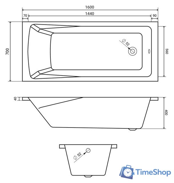 Ванна Lauter Aurora 160x70 21010060 (с каркасом) - Изображение №9 — Интернет-магазин Time-Shop