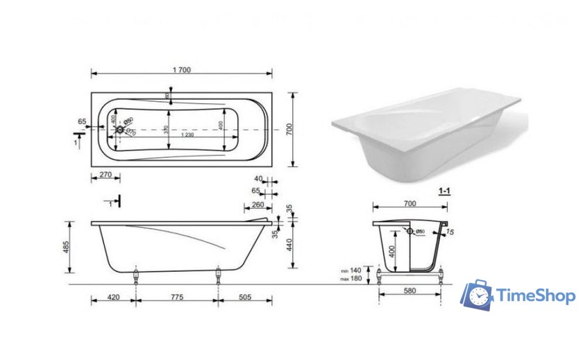 Ванна Эстет Альфа 170А 170x70 ФР-00006565 - Изображение №6 — Интернет-магазин Time-Shop