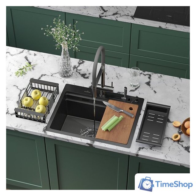 Кухонная мойка Roxen Stage 560250-60-BS оружейная сталь (с держателем для ножей и аксессуарами) - Изображение №1 — Интернет-магазин Time-Shop