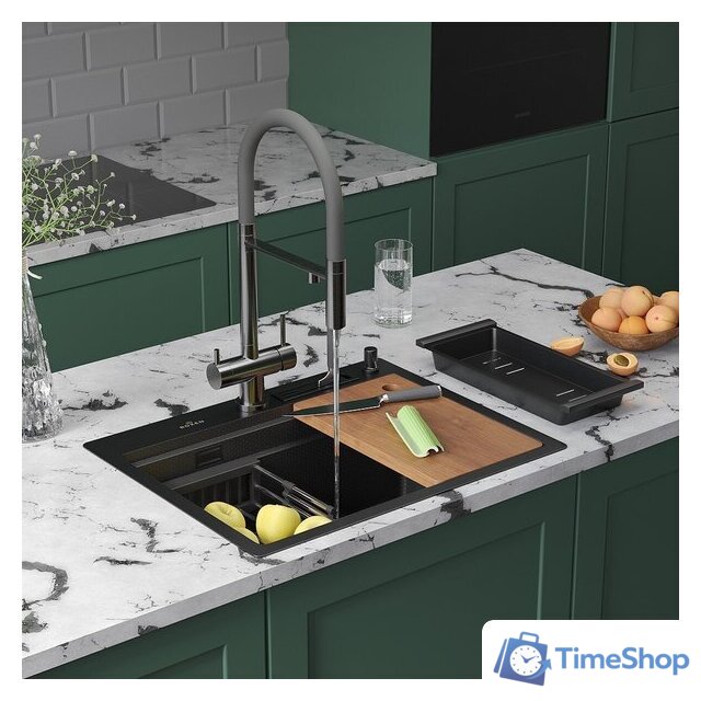 Кухонная мойка Roxen Stage 560250-60-BS оружейная сталь (с держателем для ножей и аксессуарами) - Изображение №2 — Интернет-магазин Time-Shop