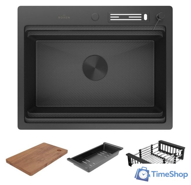Кухонная мойка Roxen Stage 560250-60-BS оружейная сталь (с держателем для ножей и аксессуарами) - Изображение №4 — Интернет-магазин Time-Shop