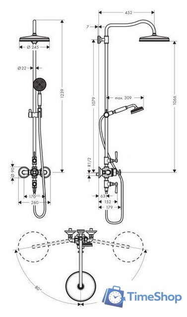 Душевая система  Hansgrohe Montreux Showerpipe 1jet 16572820 - Изображение №2 — Интернет-магазин Time-Shop