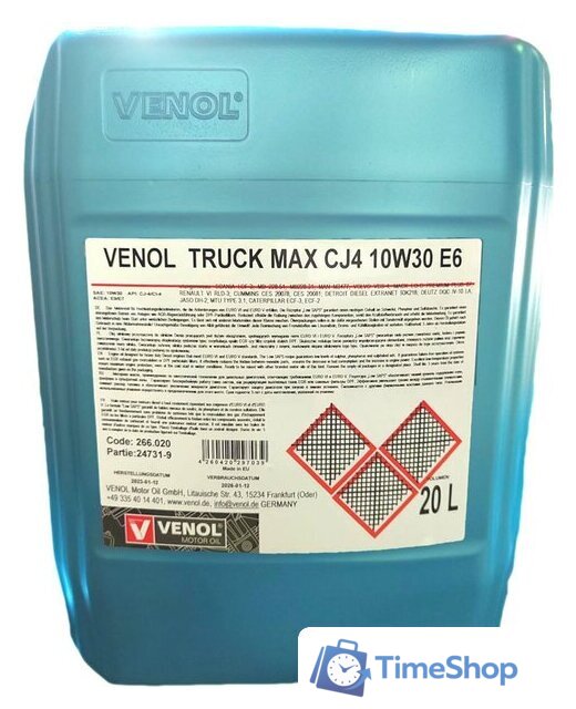 Моторное масло Venol Truck Max CJ4 10W-30 E6 CJ-4/CI-4 E6/E9 20л - Изображение №1 — Интернет-магазин Time-Shop