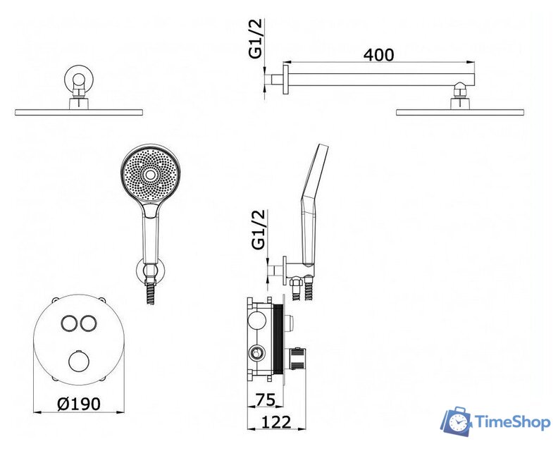 Душевая система  Vieir V25005-2C - Изображение №2 — Интернет-магазин Time-Shop