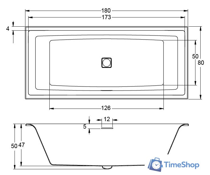 Ванна Riho Still Square Led 170x75 BR0200500K00132 (подголовник, без ножек) - Изображение №2 — Интернет-магазин Time-Shop