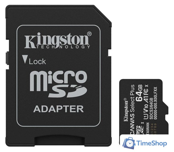 Карта памяти Kingston Canvas Select Plus microSDXC 64GB SDCS3/64GB (с адаптером) - Изображение №1 — Интернет-магазин Time-Shop