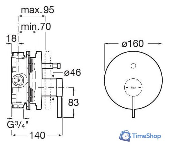 Смеситель без скрытого механизма Roca Baterie A5A0B9EB00 - Изображение №2 — Интернет-магазин Time-Shop