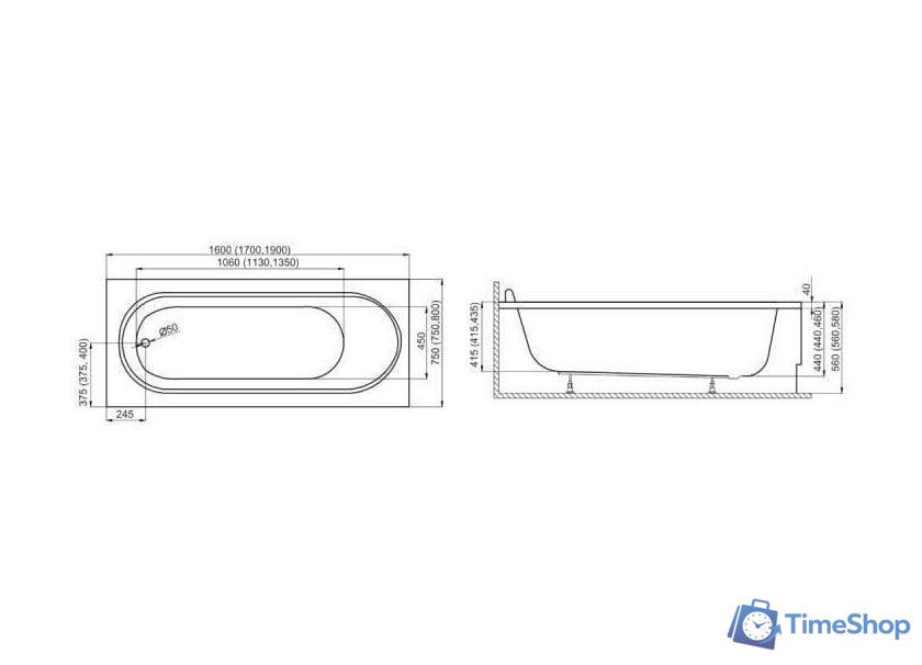Ванна Polimat MEDIUM 170x75 с ножками - Изображение №5 — Интернет-магазин Time-Shop