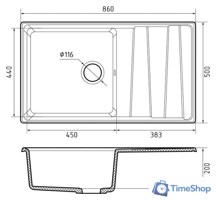 Кухонная мойка GranFest GF-LV-860L (кашемир) - Изображение №3 — Интернет-магазин Time-Shop
